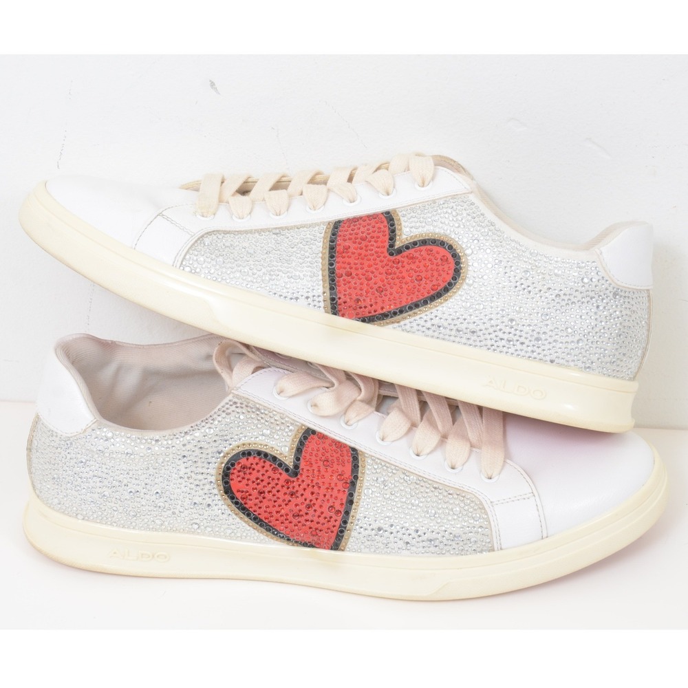 Aldo Men's Carapetos Sneakers White Rhinestone Heart Y2K Shoes Size 12